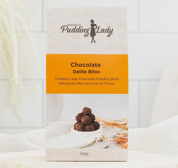 Beautiful Pudding Lady Chocolate Delite Bites shown with chocolate dipping sauce - perfect gift