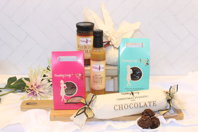 Cookies, delite bites, puddings sauces from Sweet Treat hamper