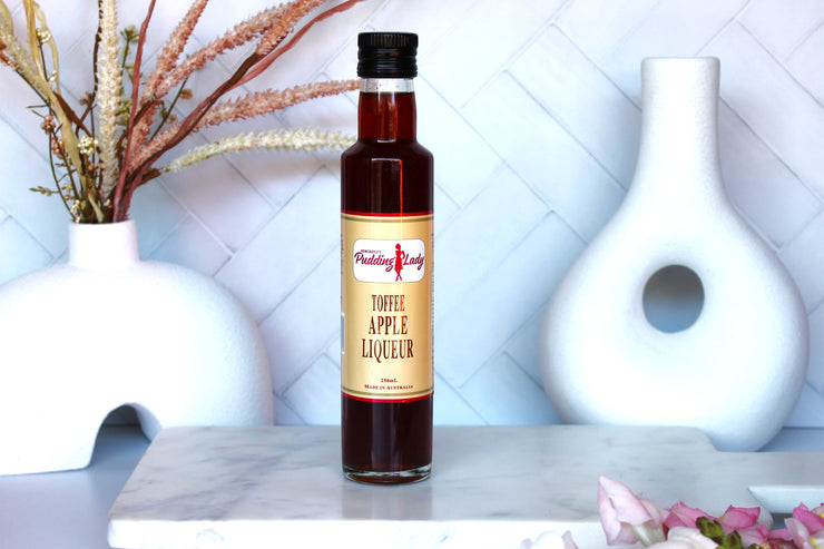 Bottle of Toffee Apple Liqueur on kitchen bench