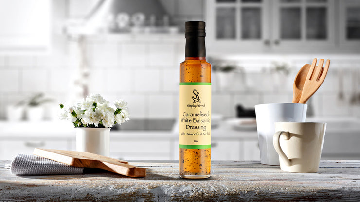 Simply Stirred - Caramelised white Balsamic Dressing with Passionfruit & Chilli 250ml Bottle