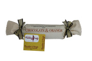 Chocolate and orange log pudding wrapped in calico